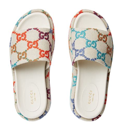 gucci linen slides|Gucci canvas platform sandals.